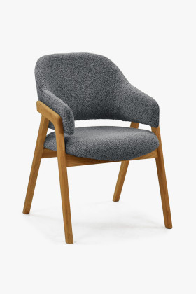 Eichenstuhl Esszimmerstuhl dunkel Stoffbezug Holzbeine